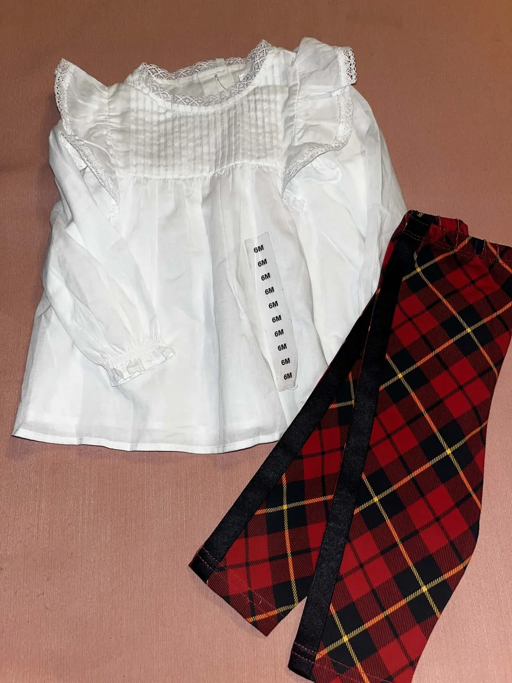 Ralph Lauren Red and Black Plaid Infant Leggings Set